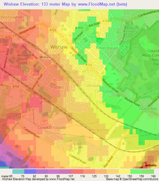 Wishaw,UK Elevation Map