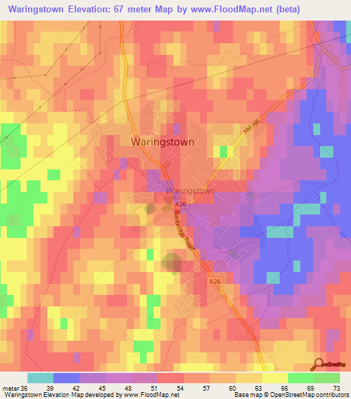 Waringstown,UK Elevation Map