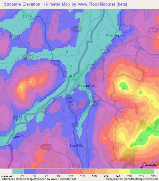 Strabane,UK Elevation Map