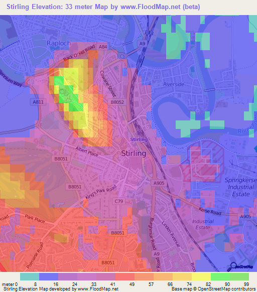 Stirling,UK Elevation Map