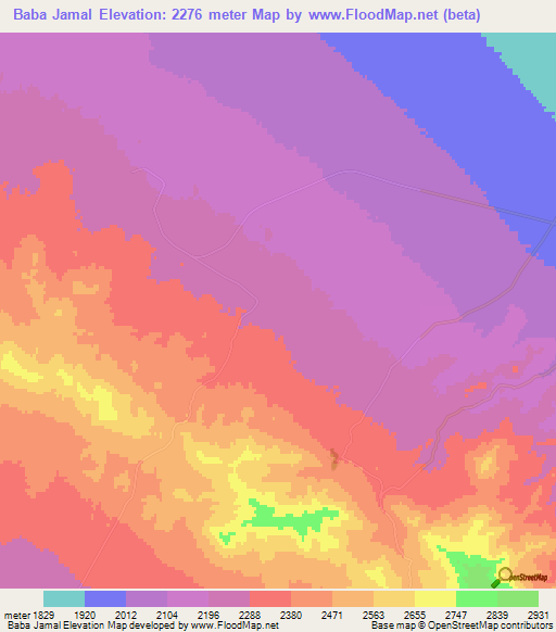Baba Jamal,Iran Elevation Map