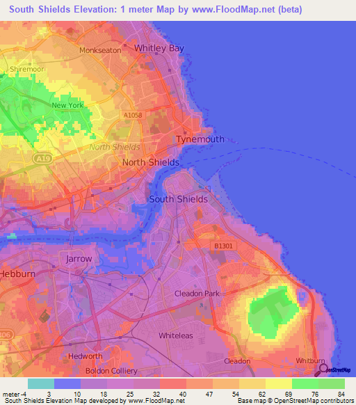 South Shields,UK Elevation Map