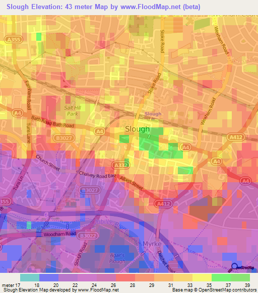Slough,UK Elevation Map