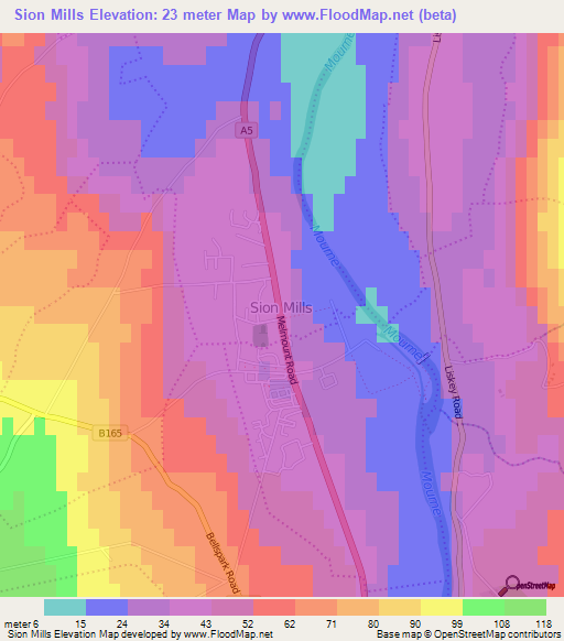 Sion Mills,UK Elevation Map