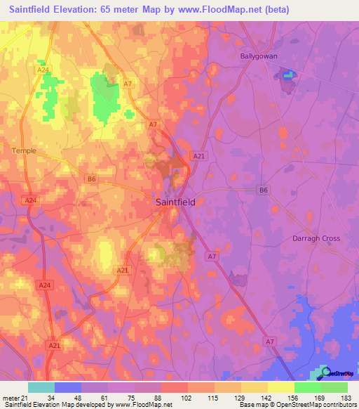 Saintfield,UK Elevation Map