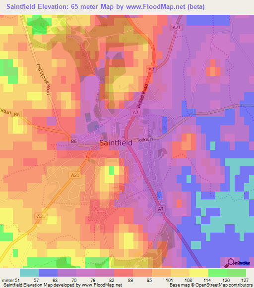 Saintfield,UK Elevation Map