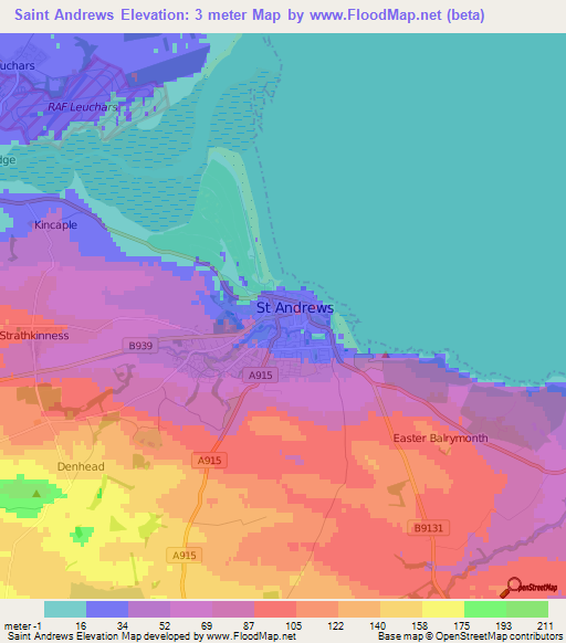 Saint Andrews,UK Elevation Map