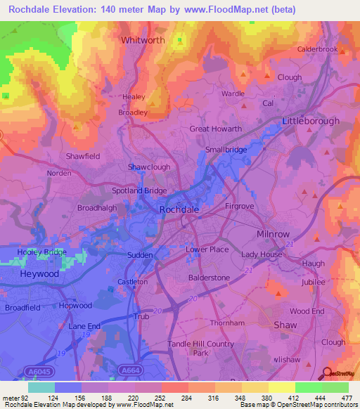 Rochdale,UK Elevation Map