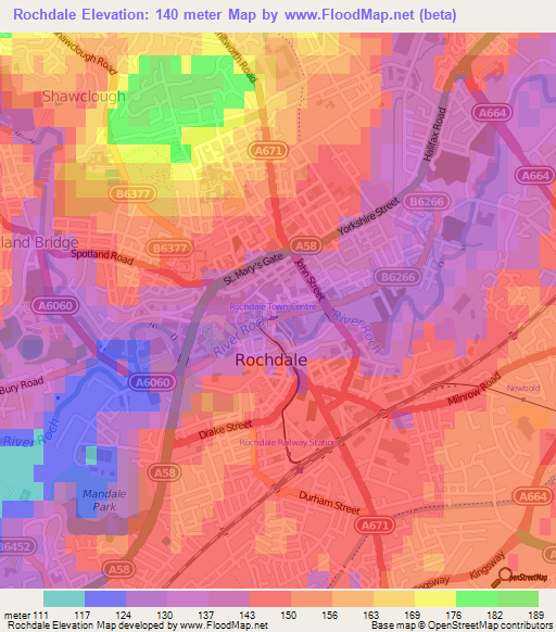 Rochdale,UK Elevation Map