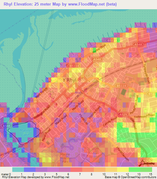Rhyl,UK Elevation Map