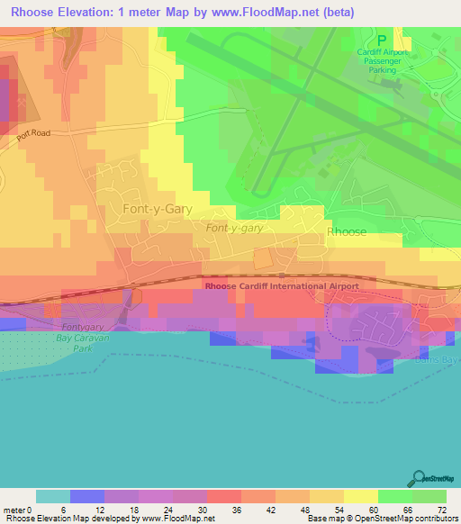 Rhoose,UK Elevation Map