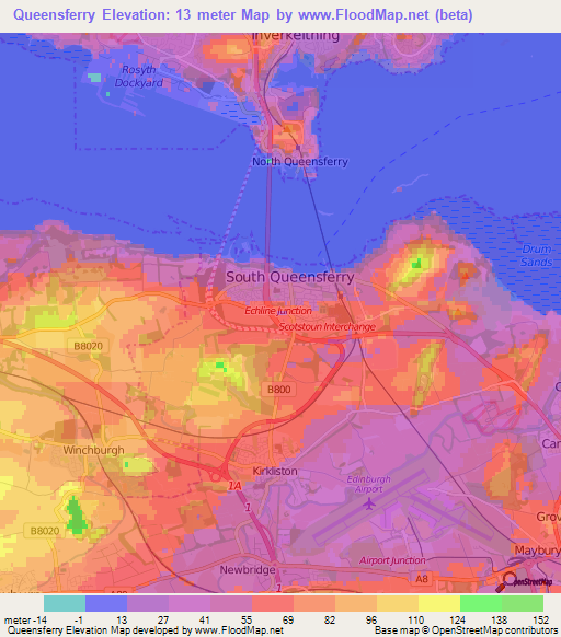 Queensferry,UK Elevation Map
