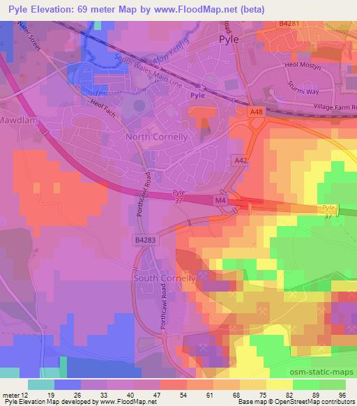 Pyle,UK Elevation Map