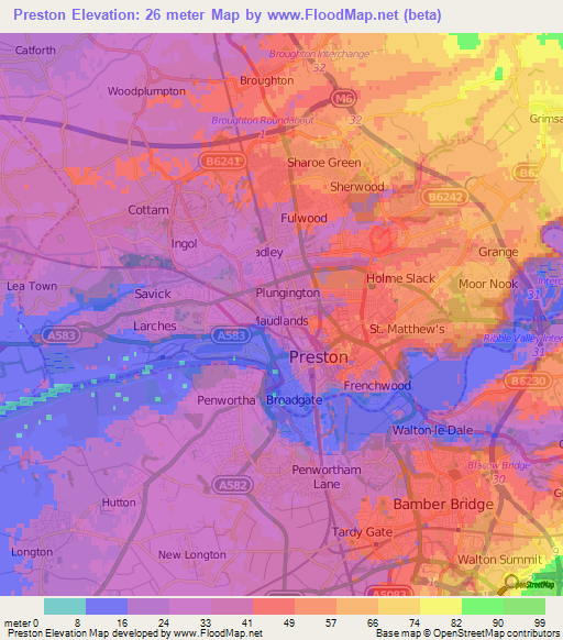 Preston,UK Elevation Map