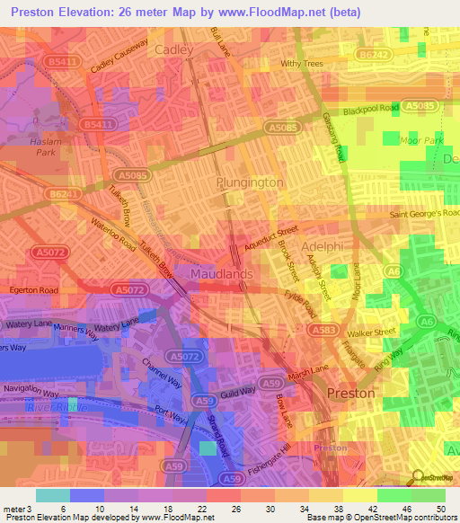 Preston,UK Elevation Map