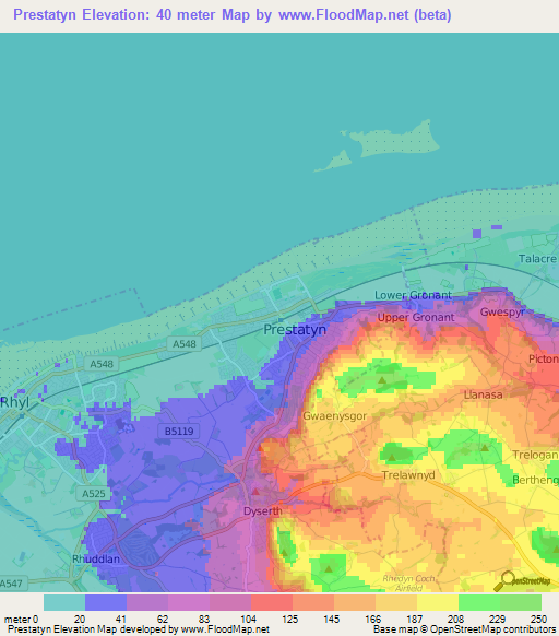 Prestatyn,UK Elevation Map