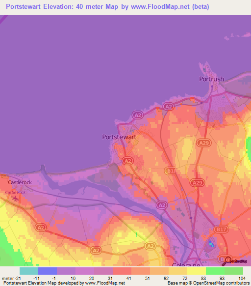 Portstewart,UK Elevation Map