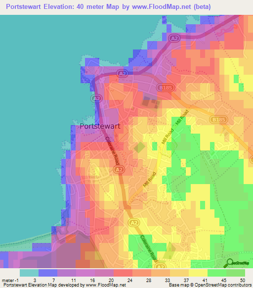 Portstewart,UK Elevation Map