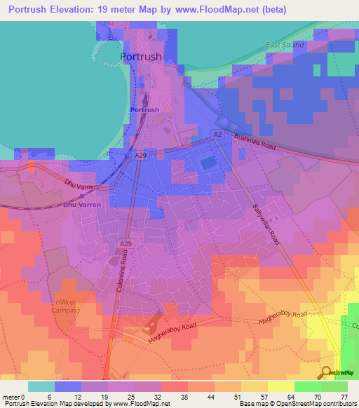 Portrush,UK Elevation Map