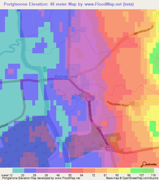 Portglenone,UK Elevation Map