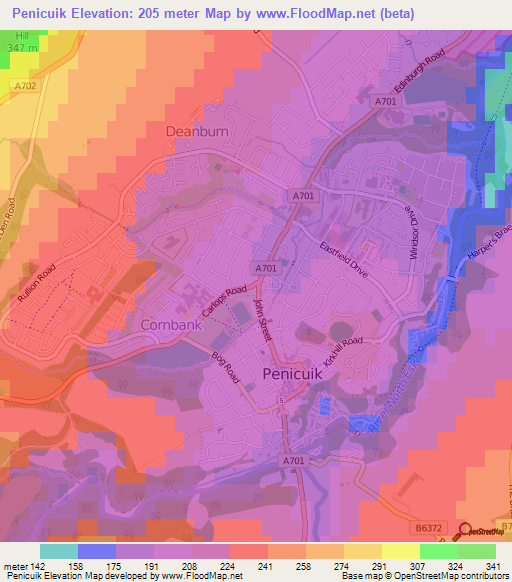 Penicuik,UK Elevation Map