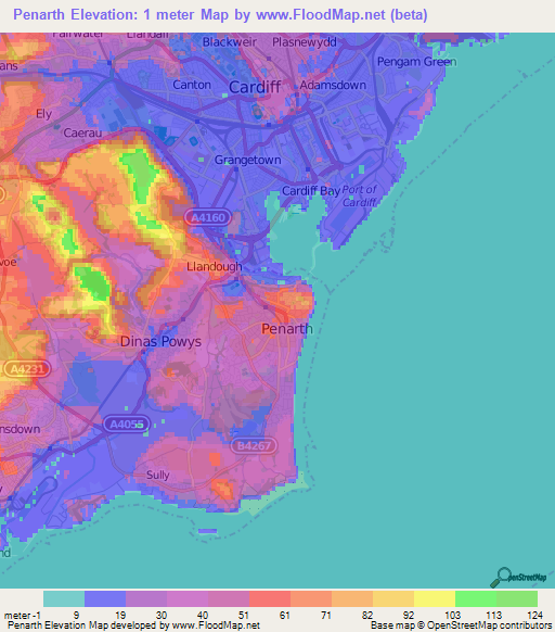 Penarth,UK Elevation Map