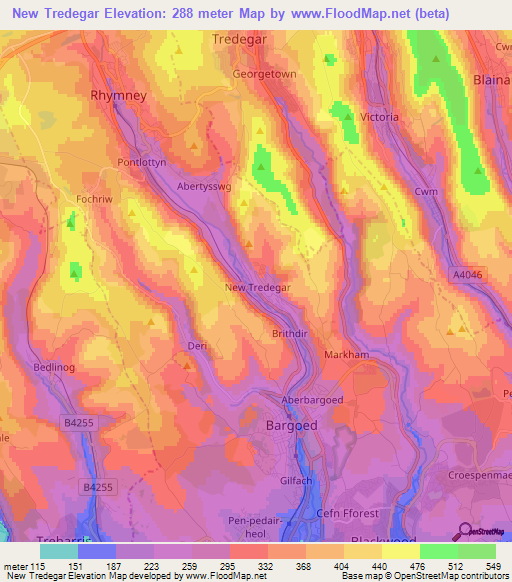 New Tredegar,UK Elevation Map
