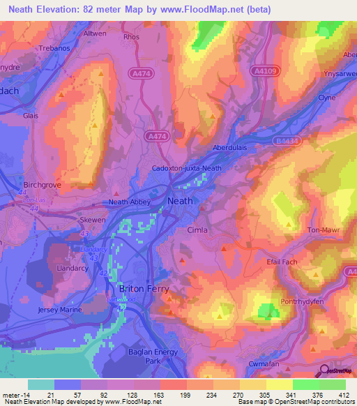 Neath,UK Elevation Map