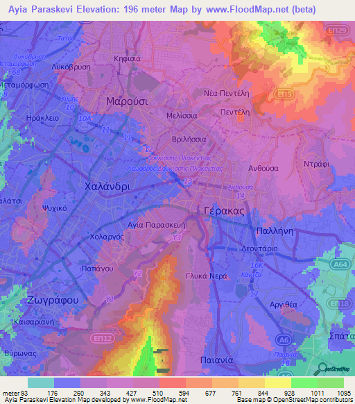 Ayia Paraskevi,Greece Elevation Map