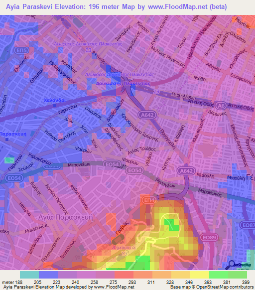 Ayia Paraskevi,Greece Elevation Map