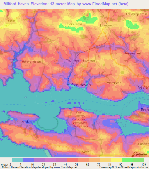 Milford Haven,UK Elevation Map