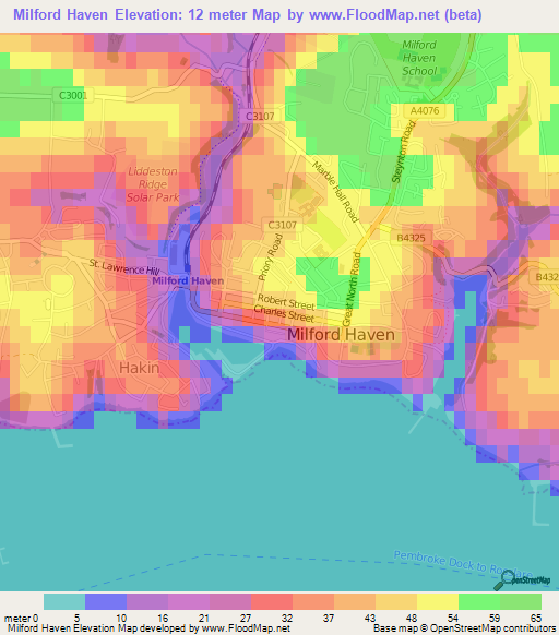 Milford Haven,UK Elevation Map