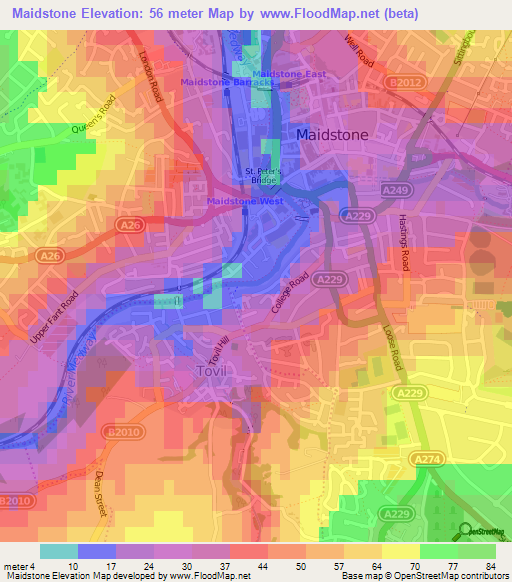 Maidstone,UK Elevation Map