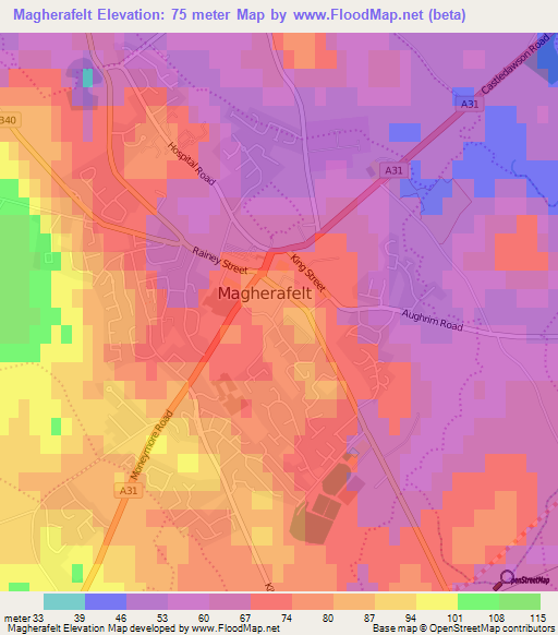 Magherafelt,UK Elevation Map