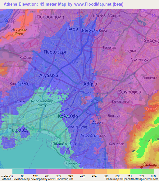 Athens,Greece Elevation Map