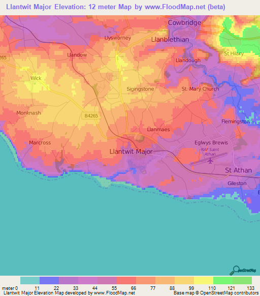Llantwit Major,UK Elevation Map