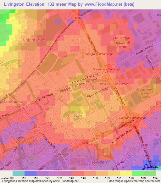 Livingston,UK Elevation Map