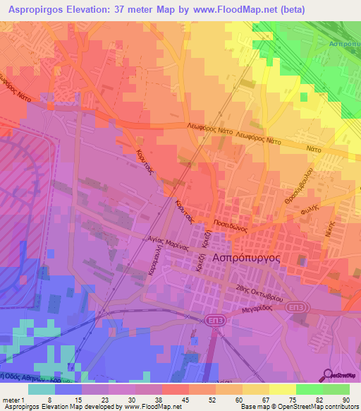 Aspropirgos,Greece Elevation Map