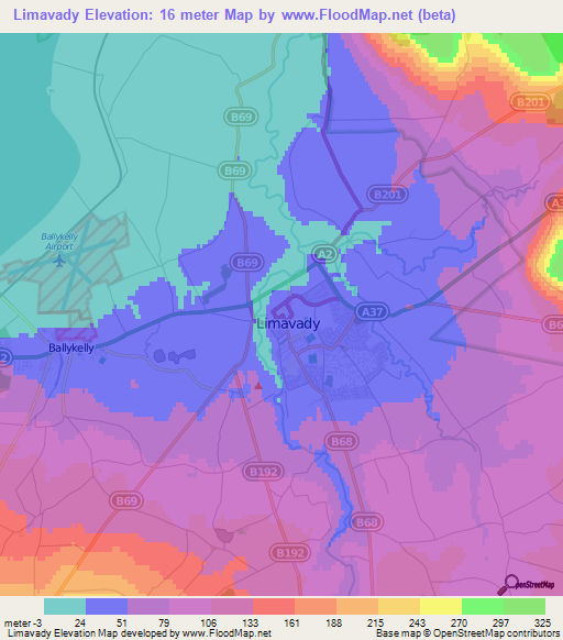 Limavady,UK Elevation Map