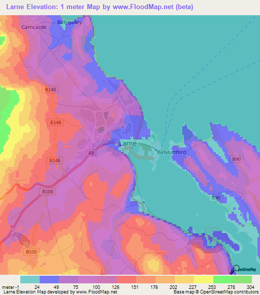 Larne,UK Elevation Map