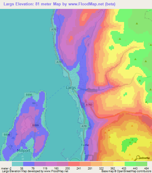 Largs,UK Elevation Map