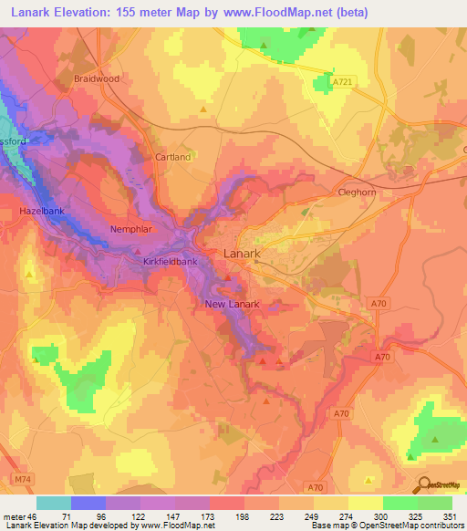 Lanark,UK Elevation Map