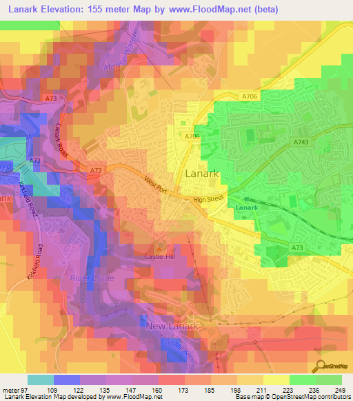 Lanark,UK Elevation Map