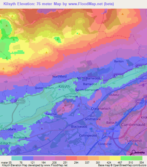 Kilsyth,UK Elevation Map