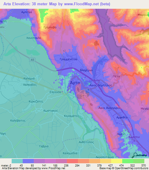 Arta,Greece Elevation Map