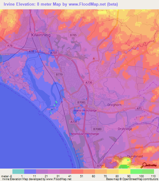 Irvine,UK Elevation Map