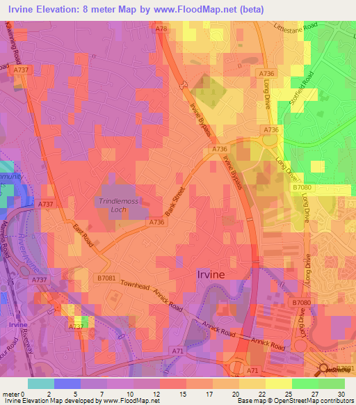 Irvine,UK Elevation Map