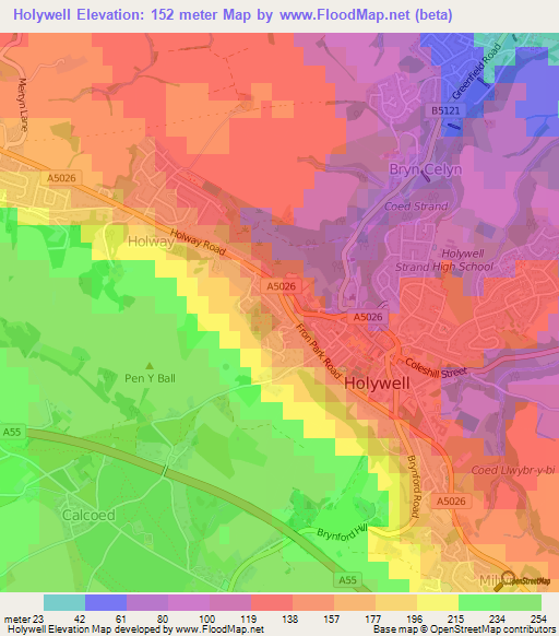 Holywell,UK Elevation Map