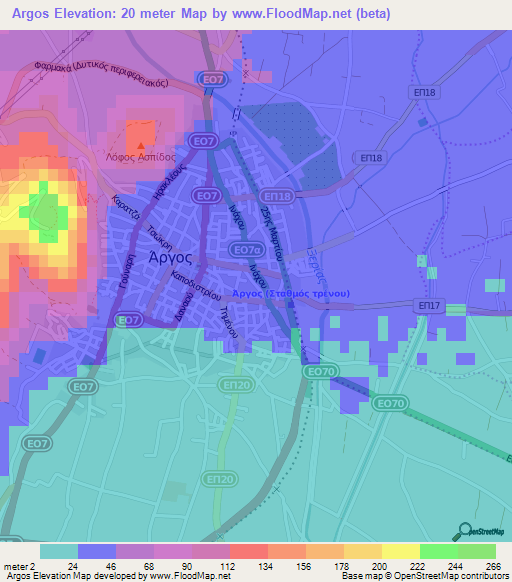 Argos,Greece Elevation Map