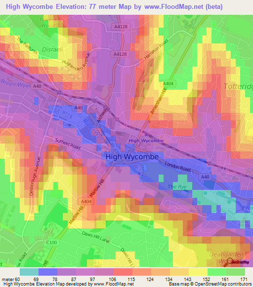 High Wycombe,UK Elevation Map